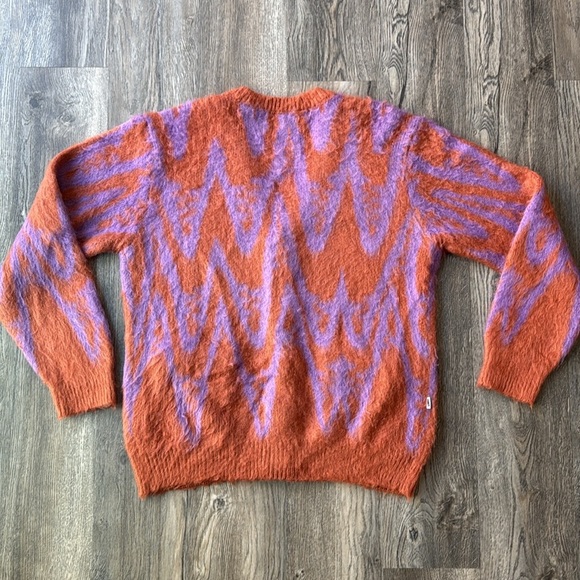 Obey Sweater Orange and Purple Copper Multi Helix Fuzzy Cardigan Size Medium - Picture 10 of 15